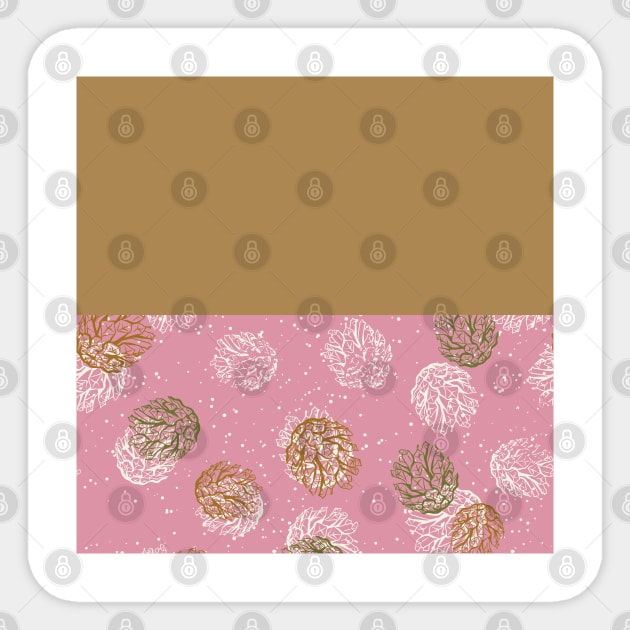 Gold Horizontal Split Colorful Pinecone Pattern on Pink Sticker by HiddenPuppets